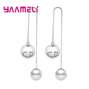 

Big Sale New Arrival Woman Fashion 925 Sterling Silver Long Line Drop Dangle Pearl Earrings For Summer Holiday Gifts Charm Gifts