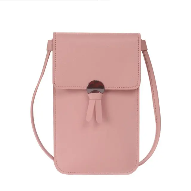 Transparent Touch Screen Retro Simple Mobile Phone Bag 2021 Women PU Chain Messenger Bags Small Flap Bag Mini Shoulder Bag Dark Pink