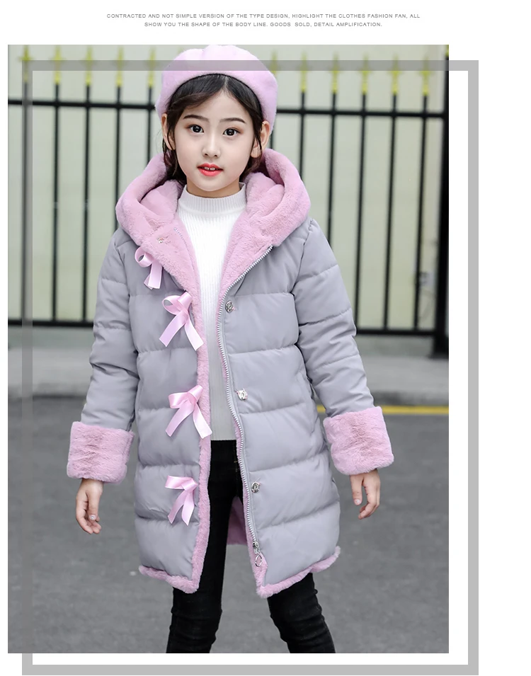 Плотные теплые пальто для девочек флисовое пальто для девочек зимние куртки с капюшоном Детская парка со съемным меховым воротником - Цвет: color as picture