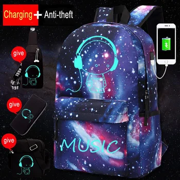 

NBPACK Luminous School Bags For Boy Starry Sky Student Backpack Daypack Shoulder 15-16 Inch USB Charging Port Lock Backpacks