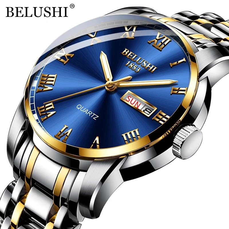 BELUSHI Top Brand Luxury Mens Watches Luminous Waterproof Stainless Steel Watch Quartz Men Date Calendar Business Wristwatch|Quartz Watches| - AliExpress
