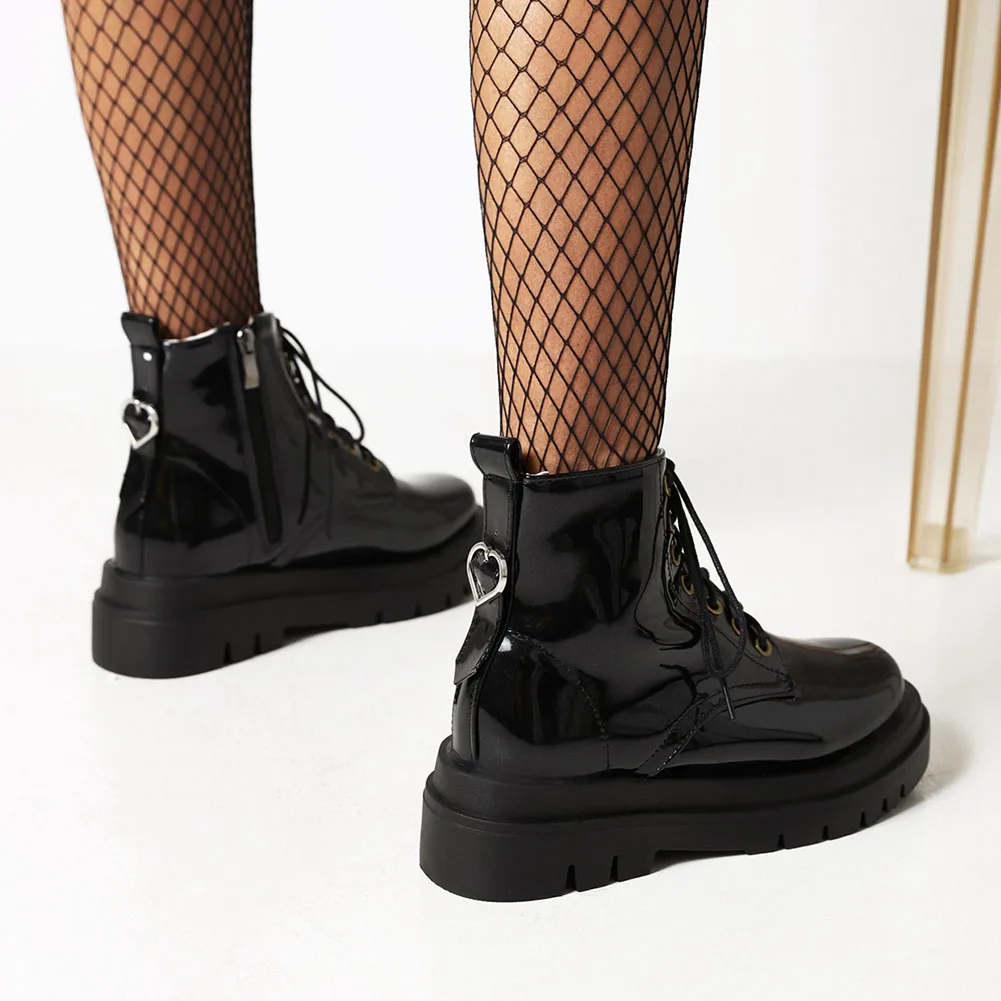 Doratasia Fashion New Female Chunky Heels Round Toe Zip Boots Solid Cross-Tied Ankle Boots Women Punk Shoes Woman