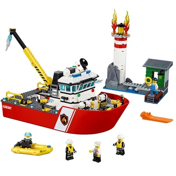 

450Pcs Compatible with Lepining City Fire Building Blocks Fire Boat DIY Model Bricks Rescue Ship for Kids Ideal Toys Gifts