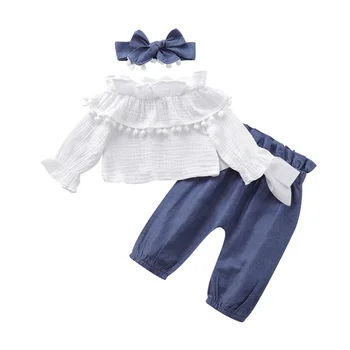

kids clothes 0-4T 3pcs Toddler Baby Set Girls Flare Sleeve T-shirt Tops+Floral Pants+Headbands Outfits infant baby clothes