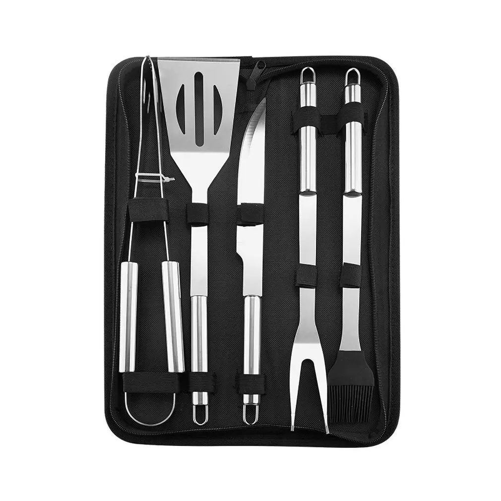 5 PCS SET Набор инструментов из нержавеющей стали для барбекю, гриля, принадлежности для барбекю, набор для гриля, принадлежности для барбекю, инструменты для гриля, кухонные инструменты - Цвет: 5 PCS SET