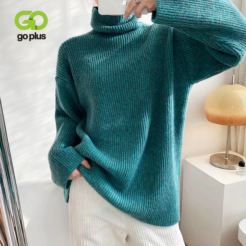 

GOPLUS Woman Sweaters Thick Warm Turtleneck Christmas Sweater Oversized Pullover Knitted Tops Pull Femme Hiver Sweter Damski