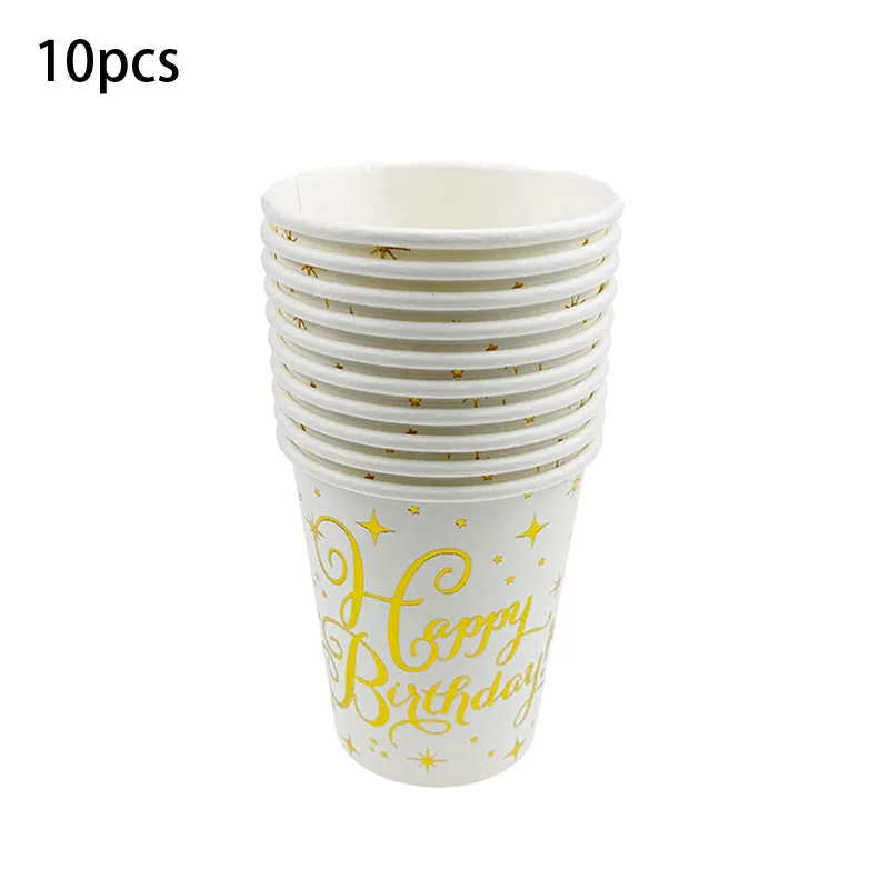 

10pcs high quality bronzing happy birthday paper cup adult birthday party decoration baby shower party tableware disposable
