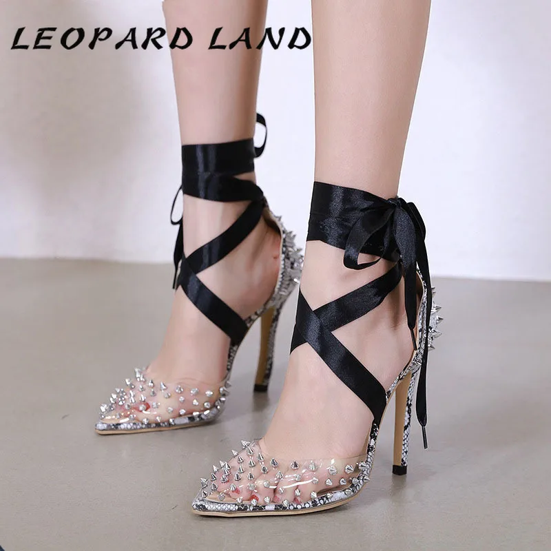 Женские туфли лодочки с заклепками на высоком каблуке 12 см|Боссоножки и сандалии|