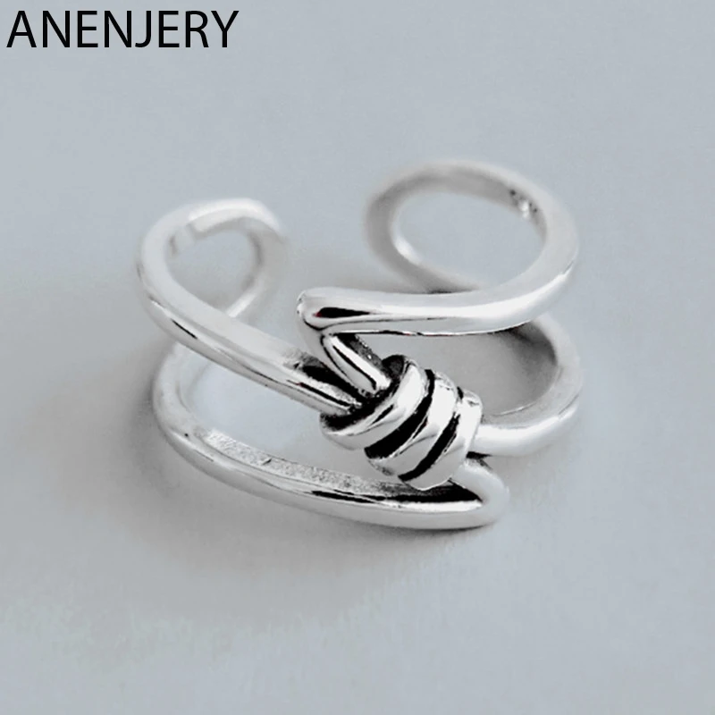 ANENJERY, Ретро стиль, двойной слой, геометрический узел, кольца, 925 пробы, серебро, Twining Cross, кольца для открытия, ювелирные изделия, S-R494