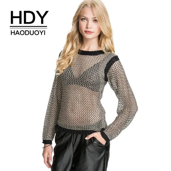 

HDY Haoduoyi 2019 Grid Perspective Contrast Color Long Sleeve Super Comfy Soft Sexy Pullover Yarn Rib Casual Sweater Woman