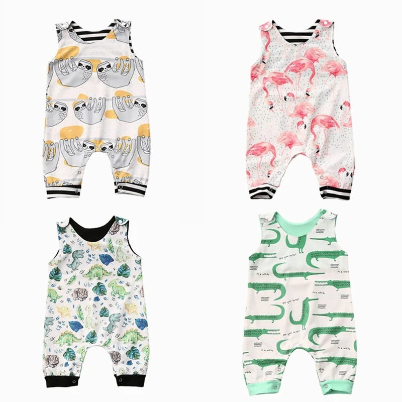 Citgeett Summer 0-3Y Infant Baby Girls Boys Rompers Sleeveless Cartoon Cotton Jumpsuits Clothes