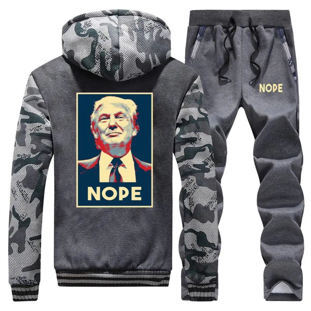 NOPE Trump, толстые толстовки с капюшоном, либерист-демократ, Мужская толстовка+ штаны, комплект из 2 предметов, куртка с сопротивлением, мужской зимний теплый костюм