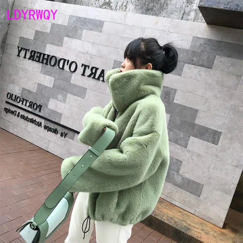 Новое осеннее и зимнее свободное толстое теплое плюшевое Женское пальто из искусственного меха кролика и норки