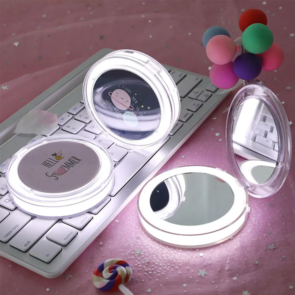 

Mini Makeup Mirror Compact Round Portable Fold LED Mirror Rechargeable USB Hand Held Cosmetic Mirror Makeup Tool For Women