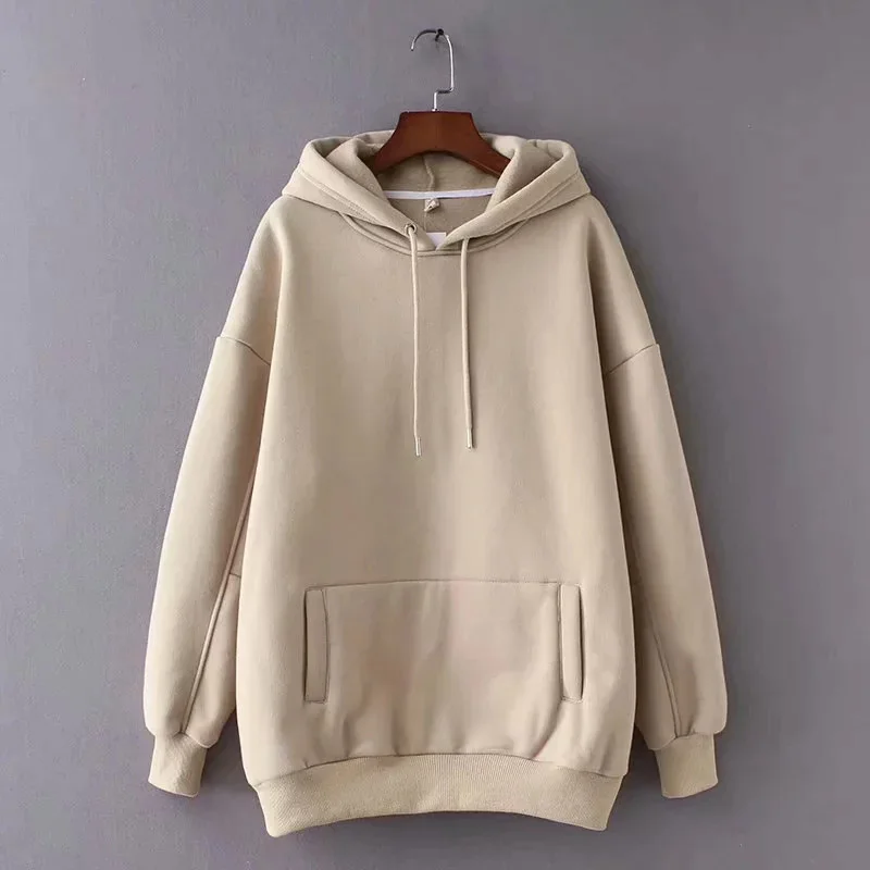 Khaki JXYSY, зимние толстовки с капюшоном, Женский свитшот в консервативном стиле, большой размер, однотонный, толстый, теплый, с капюшоном, свободный Женский свитшот, пуловер - Цвет: Khaki