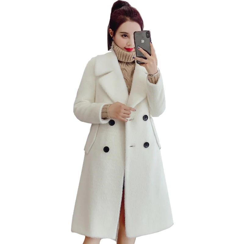

2019 Korean Autumn Winter New Women Long Jacket Coat Warm Loose Lady Outerwear Solid Casual Female Slim Wool Coat High quality