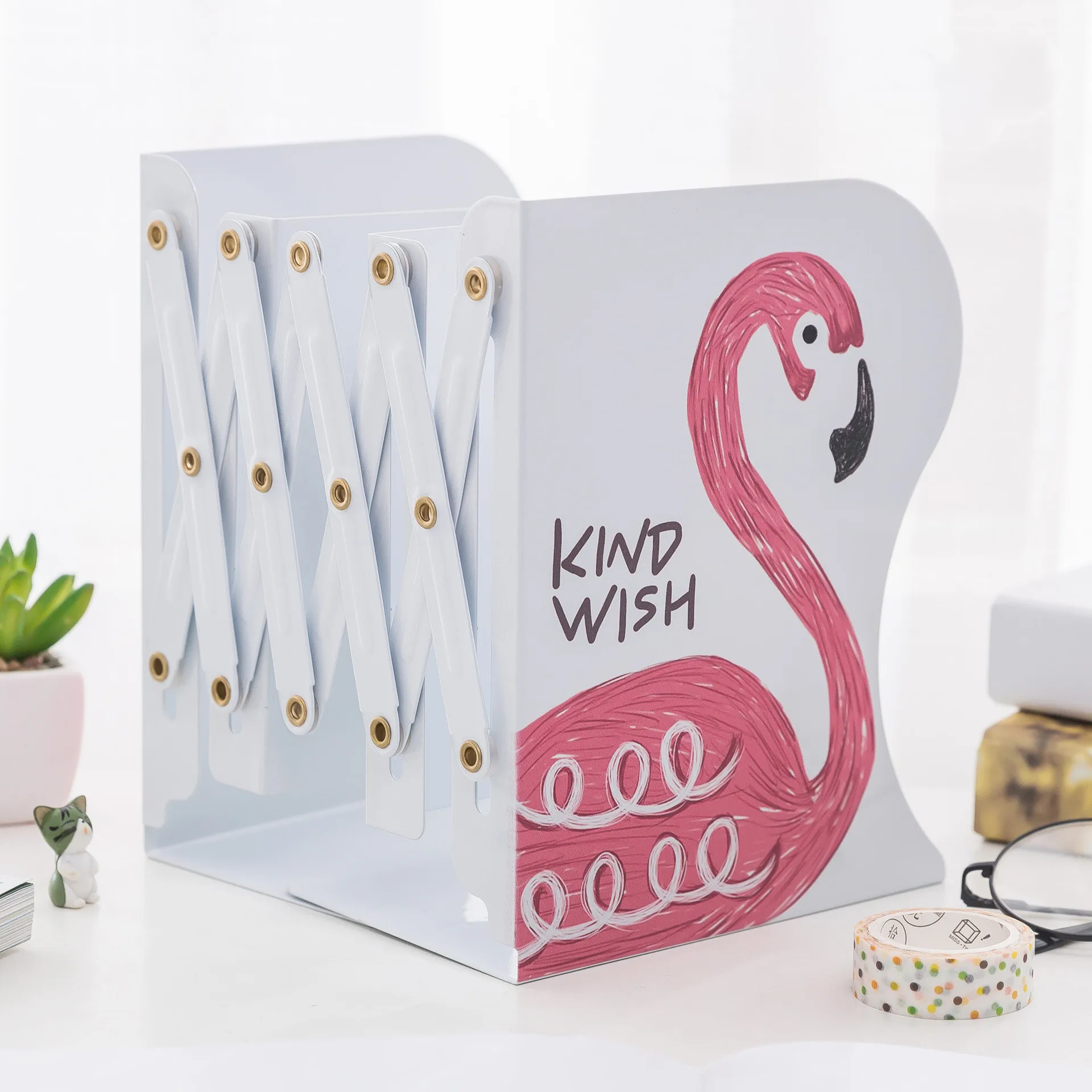 Новейший Kawaii Flamingo металлический удлиненный книжный Органайзер регулируемая