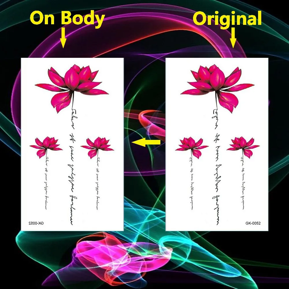 Довольно акварель розовый цветочный цветок лотоса Цитата Временные татуировки