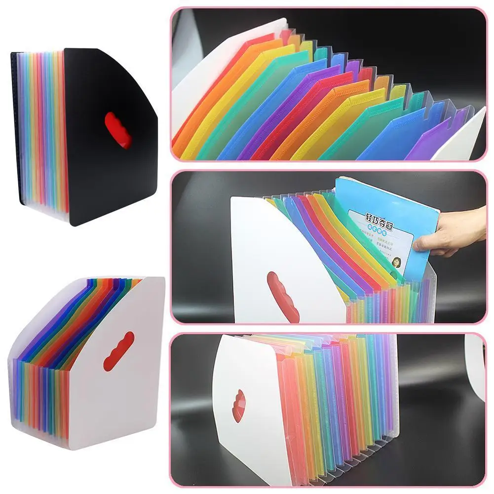Bolsa de almacenamiento de archivos de bolsillo A4, organizador de archivos de Color arcoíris, suministros de oficina, 13 bolsillos