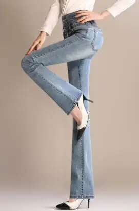 Light Blue Новые весенне-осенние женские модные штаны однобортные расклешенные джинсы женский Одноцветный длинный ретро джинсы размер 26-33 - Цвет: Light Blue