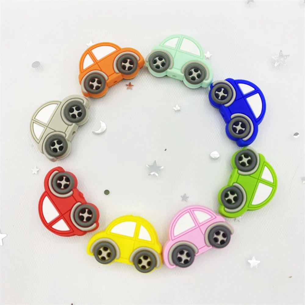 5pcs Mini Car Silicone Beads Baby Teether Bead Teething Toys Accessories Food Grade Silicone kid boys DIY Toddler toys 6
