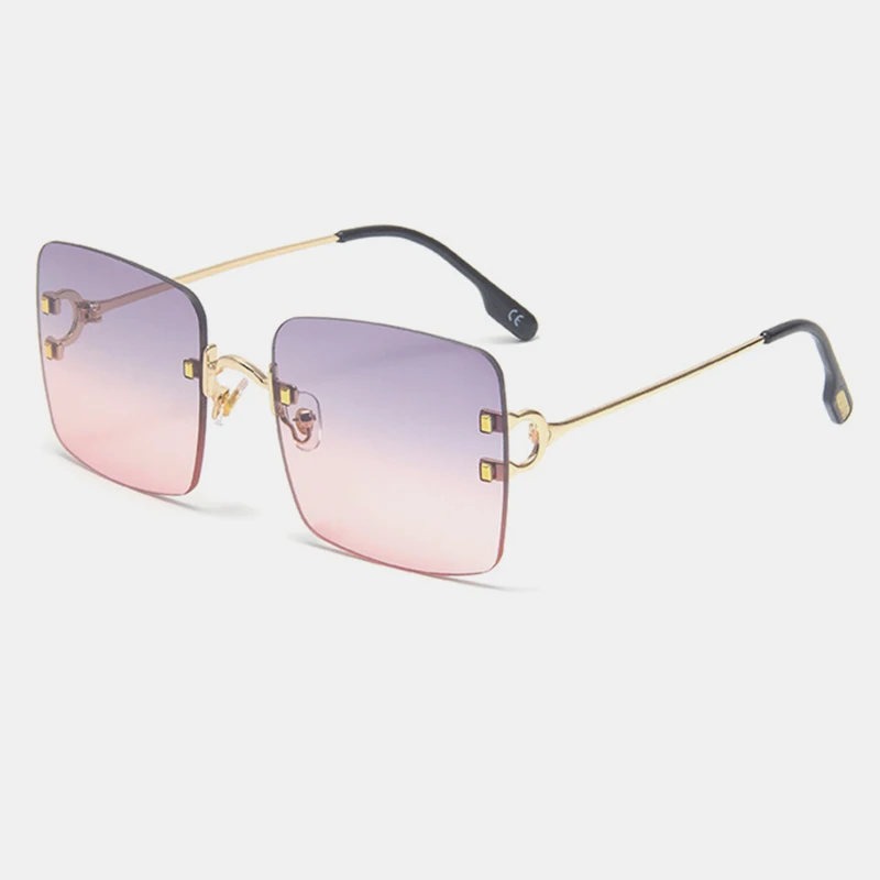 Королевские женские солнцезащитные очки больших размеров, Ретро стиль, без оправы, с квадратными краями, окантовка, океанские солнечные очки, оттенки для женщин, UV400, ss663 - Цвет линз: C4 Gold-Gray Pink