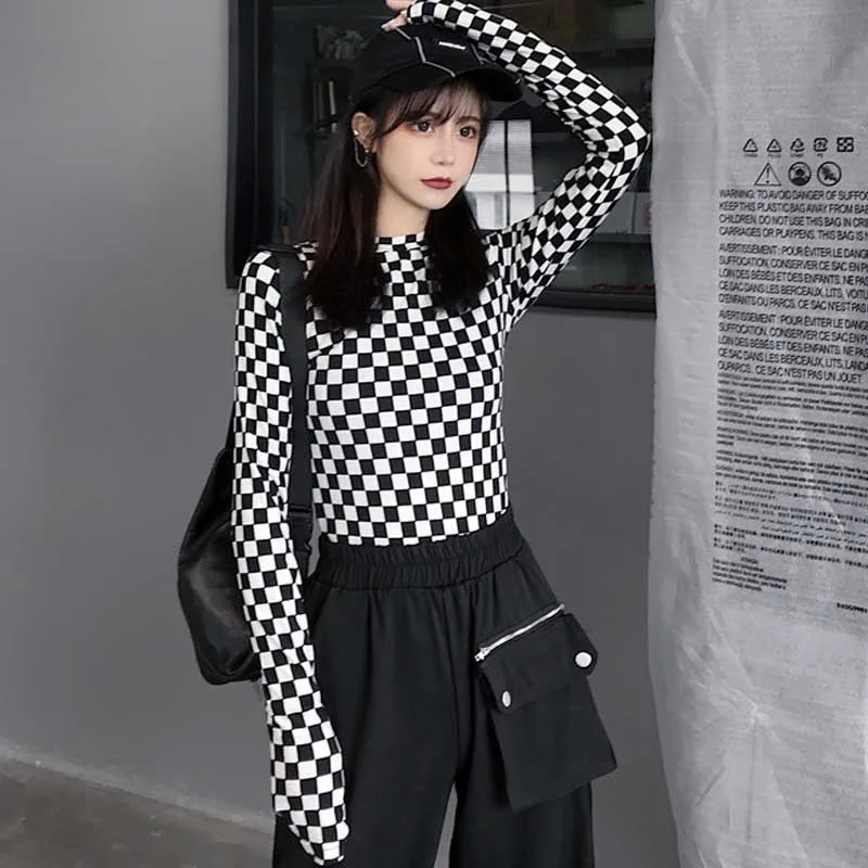One-Piece Slim Women Long Sleeve Lattice T Shirt 2020 Summer New Casual Vintage Turtle Neck Top Korean Lady College T-Shirt Tops