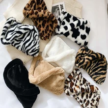 12 Styles Mini Cow Leopard Zebra Pattern Plush Shoulder Bags Single Straps Women Winter Leisure Shopping Underarm Tote Handbag