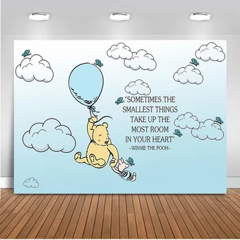 

Photography background Winnie Bear Style White Clouds Blue Sky Balloons Custom Backdrop Decor Photocall Backdrop Photo Studio