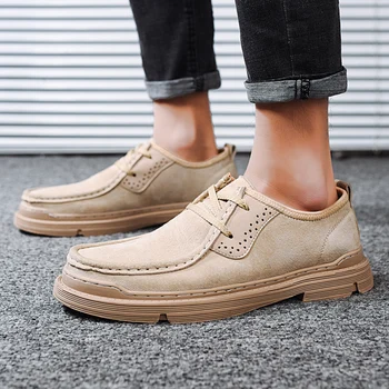 

2020 New Men oxfords Breathable Genuine Leather Shoes For Man Driving Moccasins Business brogue office Boat Top Men Shoes