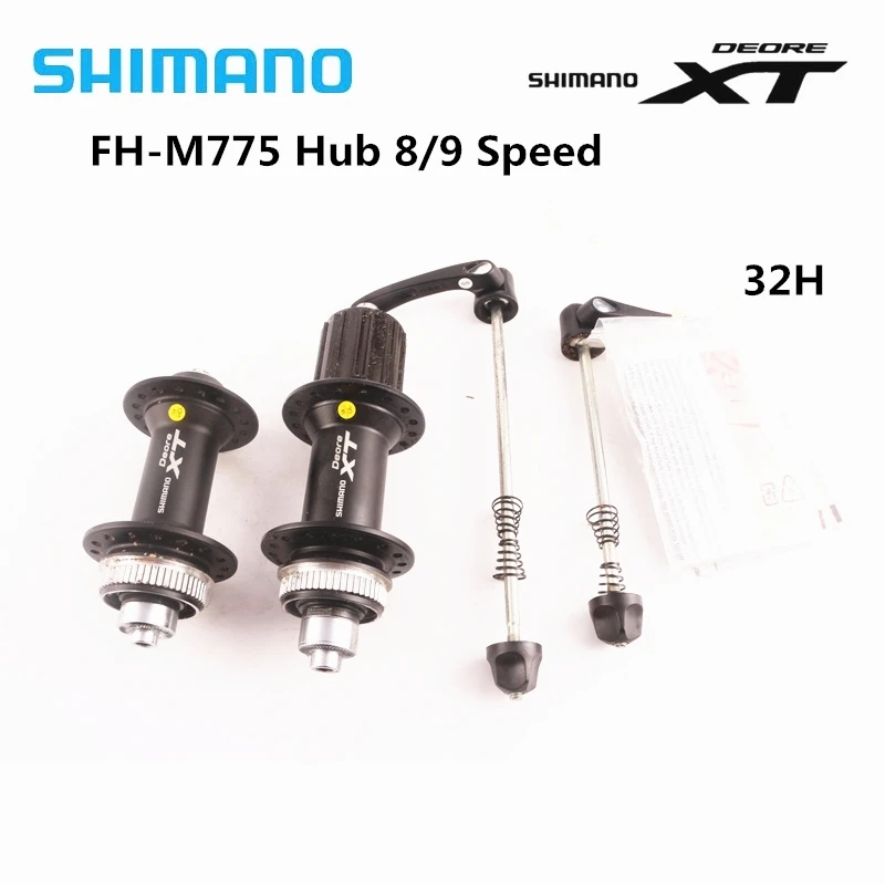 Shimano Deore XT M775 передняя, Задняя Ступица MTB велосипед Центральный замок диск ротор 8/9-speed Hub 32H с быстроразъемным шампуром черная одна пара