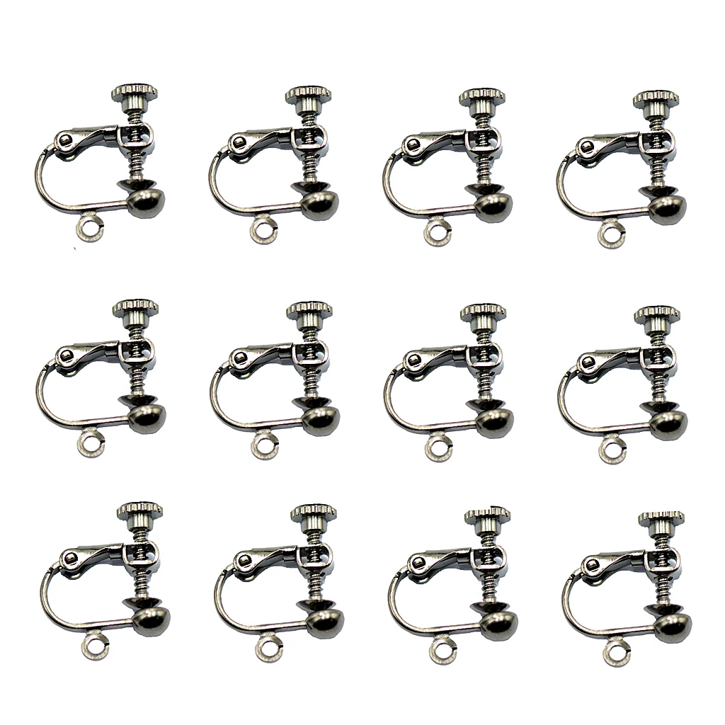 

12pcs Grey Black Metal Clip On Adjustable Screw Back Earring Findings DIY