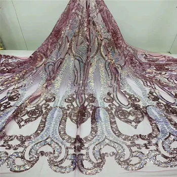 

African Lace Fabric 2020 High Quality Lace Nigerian Lace Fabric With sequins Tulle French Lace For Women Dress pink