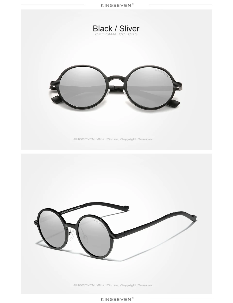 KINGSEVEN Aluminum Round Steampunk Sunglasses Men UV400