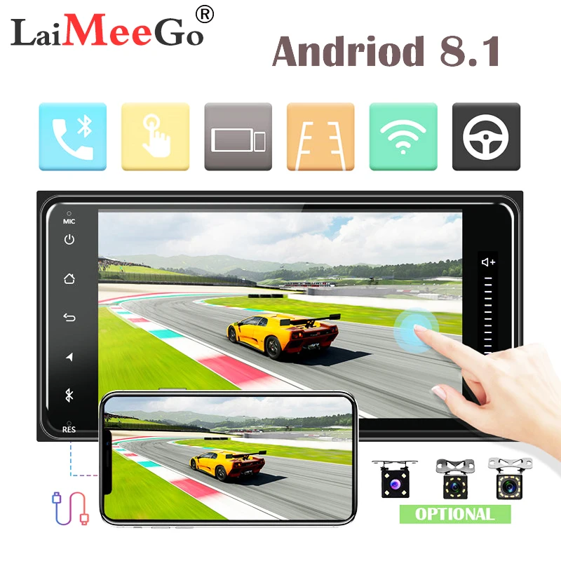 

7 inch HD Android 8.1 2 Din Car Radio Wifi Bluetooth 4-Core Multimedia Player wifi Gps Navigation For Toyota Corolla 2din