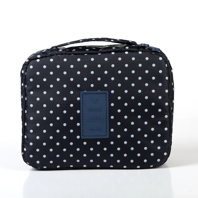 Цветок ткань портативная, для путешествий, косметическая сумка Водонепроницаемый, чехол для макияжа, сумка для хранения большой Ёмкость квадратный посылка LMJZ - Цвет: Dark blue dots