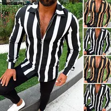 INCERUN Новая мужская модная рубашка в Вертикальную Полоску на молнии с отворотом с длинными рукавами Повседневное тонкое авторское маленькое Новинка рубашка мужская
