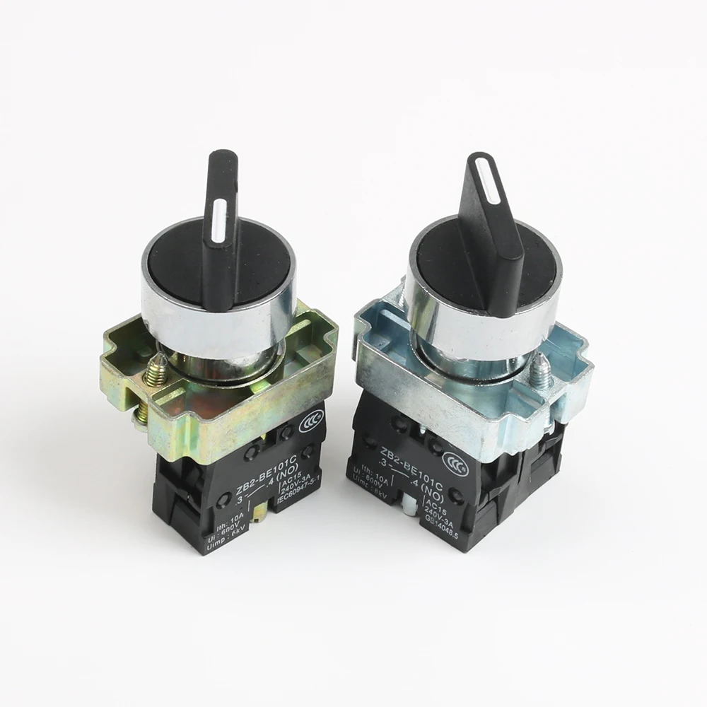 

XB2-BD21 BD25 BD33 BD53 BD73 1NO/2NO/1NO1NC 2/3 position Latching self-locking selector push button switch Momentary self-Reset