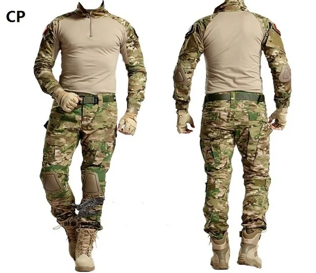 Военная форма Мультикам армейская боевая рубашка Униформа тактические брюки с наколенниками Камуфляжный костюм Одежда для охоты - Цвет: CP