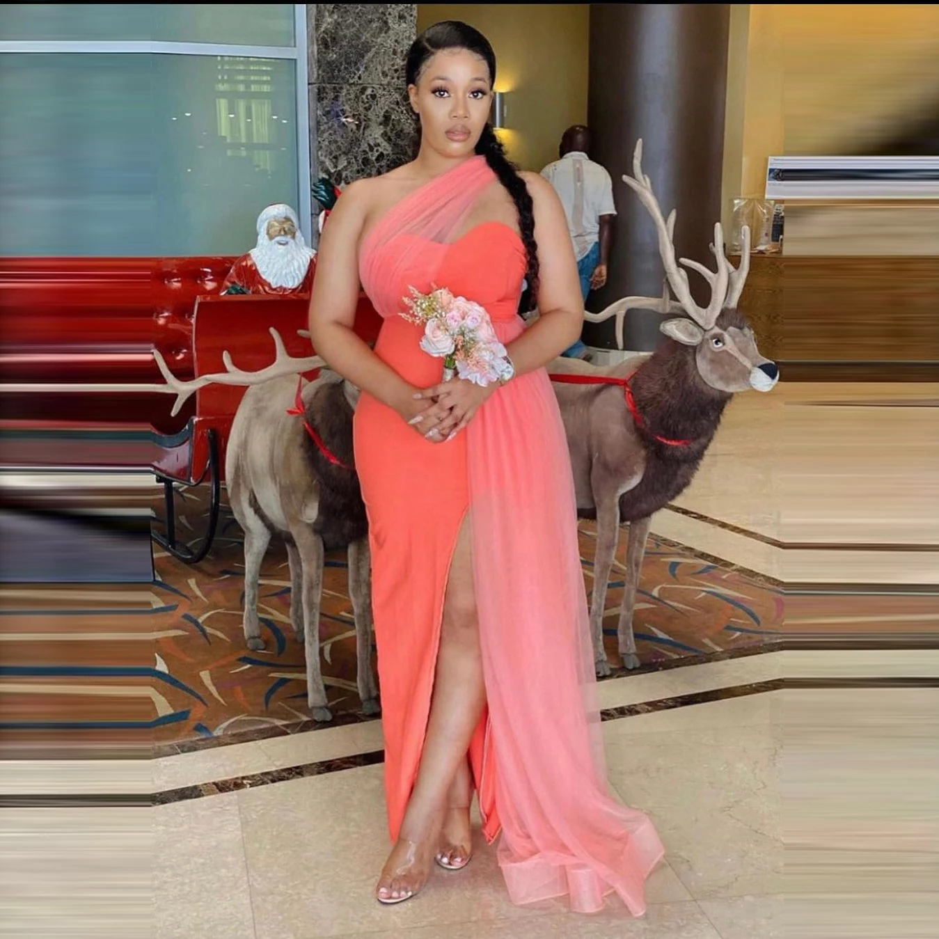 one shoulder coral prom dress Elegant One Shoulder Mermaid Side Slit Silky Satin Evening Prom Dresses  Online