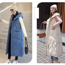 

Casual Thick Down Cotton Coat Women Warm Winter Waistcoat X-Long Hooded Vests Parkas Fashion Jacket New Fashion Clothing