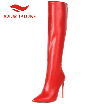 

JOUIR TALONS High Quality Shoes Big Size 45 Pointed Toe Thin High Heels Solid Autumn Knee Boots Female