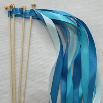 

20 pcs/lot ribbon stick wands with bell noise maker for wedding party