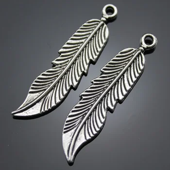 

25 Pieces Silver Color Feather 45mm Pendant Charms Wholesale Bulk Sale Fashion Jewelry Accessories