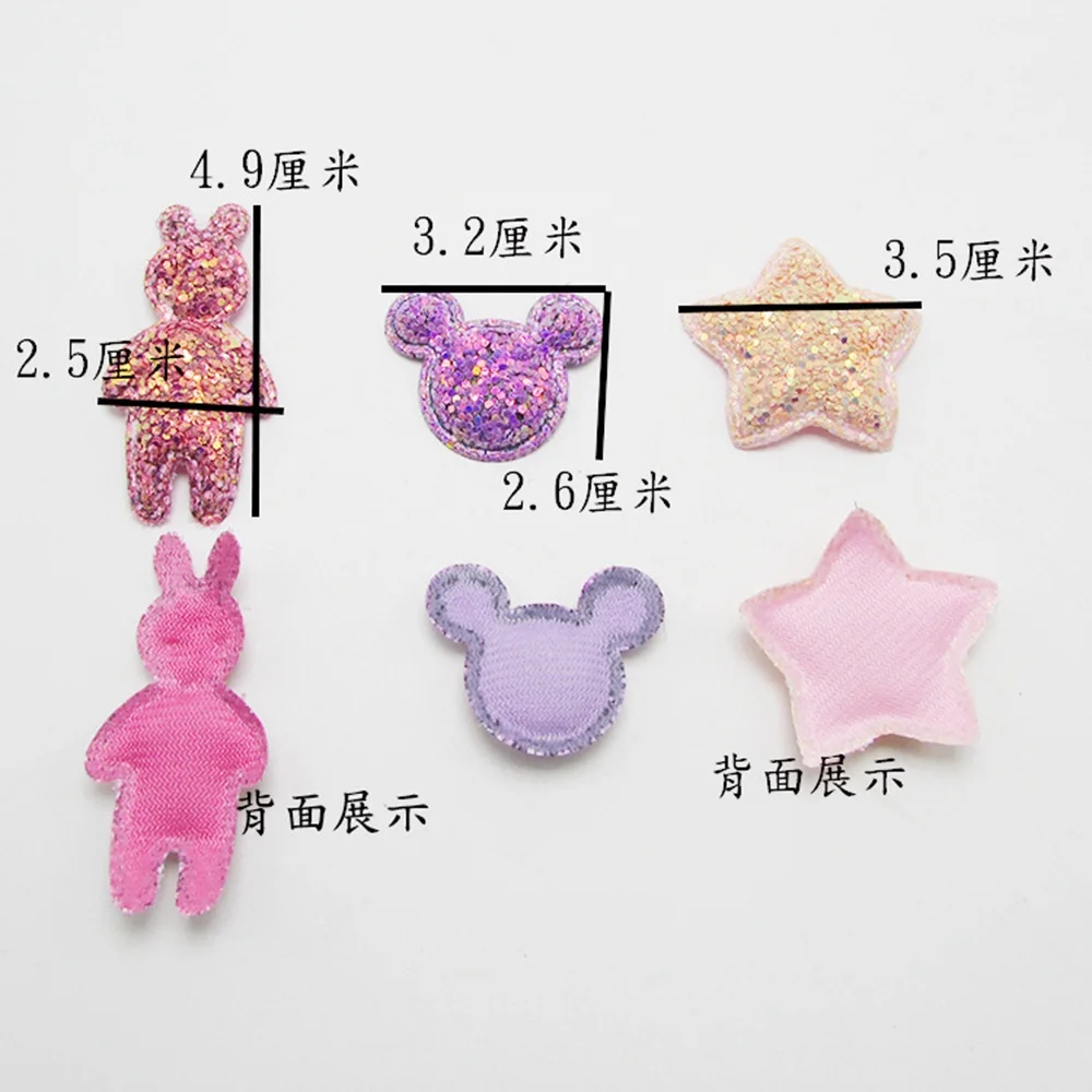 100PCS/Lot Glitter Rabbit Stars Mouse Padded Applique Crafts for Headwear Garment Accessoires images - 6