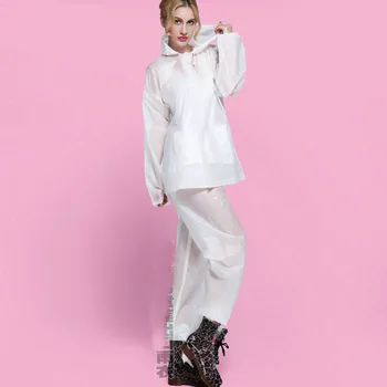 

Transparent Raincoat Women Rain Pants Motorcycle White Electric Bicycle Adult Ride Set Rain Coat Thickening Poncho Women QKR358