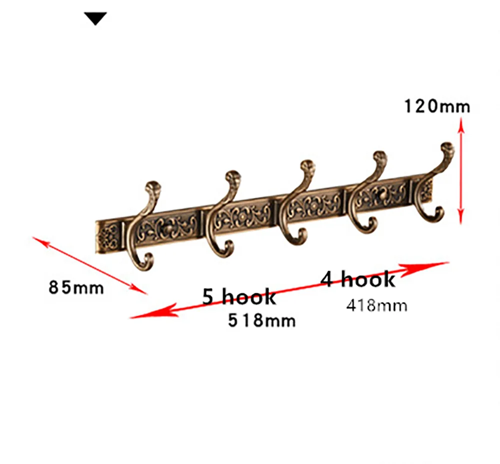 Крючки для халатов, Роскошные Настенные Крючки для ванной комнаты, антикварные крючки для халатов, 5 рядов крючков, вешалка для одежды, дверные Крючки для аксессуаров для ванной комнаты