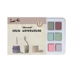 SeamiArt Morandi Palette Watercolor Set - 12 Vibrant Hues in a Tin Box (Morandi Plastic Tray)