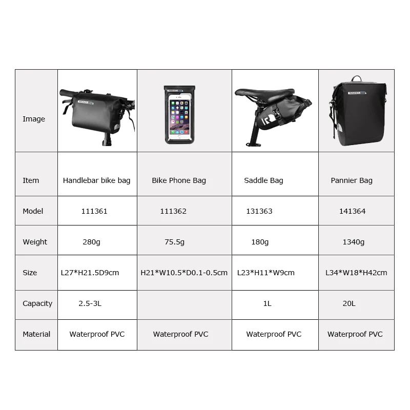 Cheap Roswheel Dry Series Full Waterproof Bike Bicycle Cycling Saddle Pannier Rear Seat Handlebar Bag Trunk Phone Case Holder 1