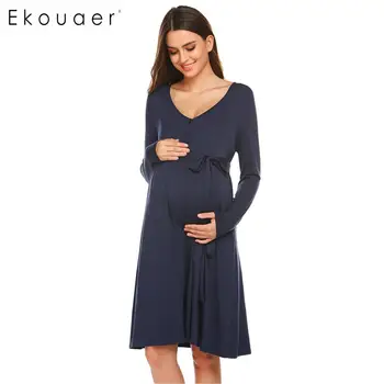 

Ekouaer Women Long Sleeve Sleepwear Nightgown Button Nursing Pregnant Soft Nightdress Spring Autumn Homewear Sleepshirts Dress